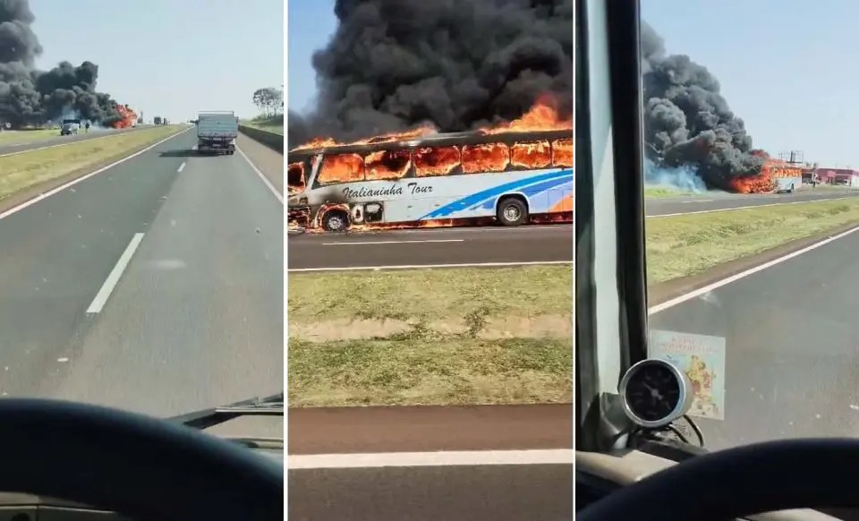 Vídeo mostra explosão de ônibus na BR-277; Ninguém ficou ferido