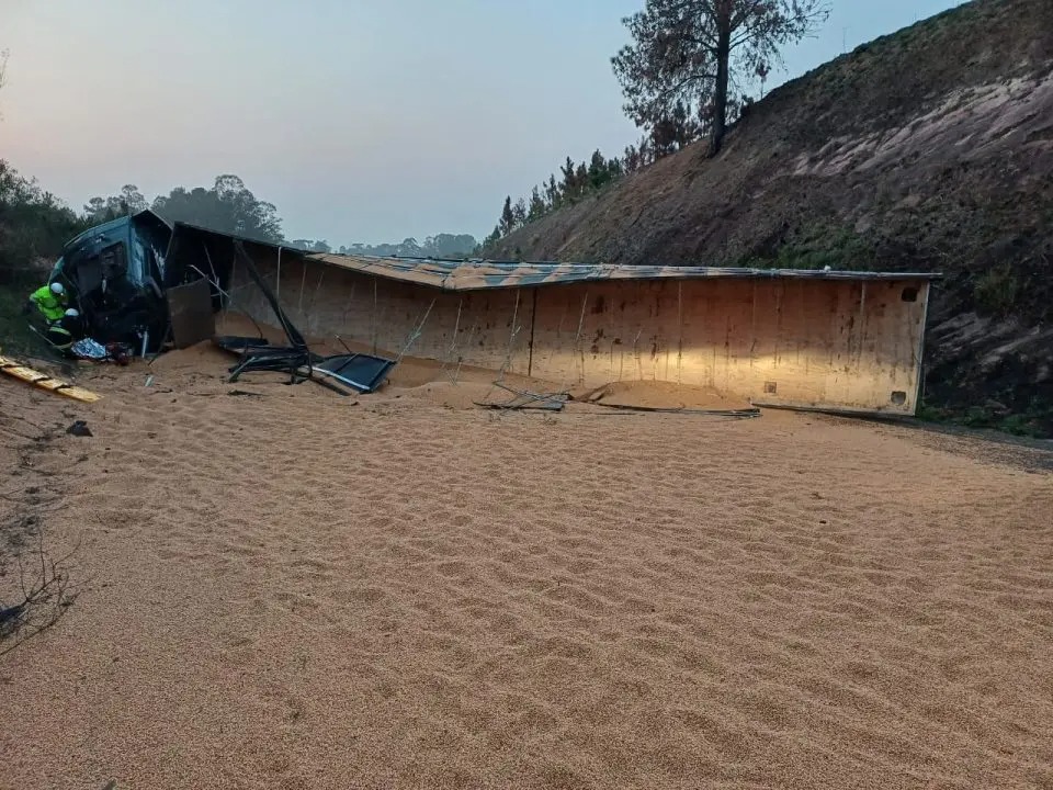 Motorista morre após tombar caminhão carregado de soja na BR-373, no Paraná