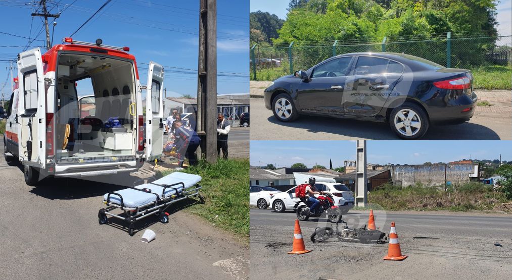 Colisão entre carro e moto acontece em frente ao módulo do SAMU em São Mateus do Sul