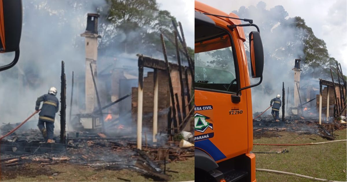 Incêndio de grandes proporções destrói residência e deixa uma vítima carbonizada em Mallet