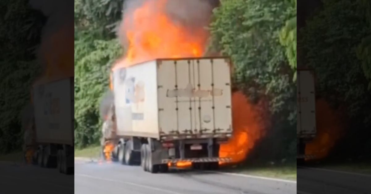 VÍDEO: incêndio em caminhão bloqueia BR-376; carga de eletrônicos é saqueada