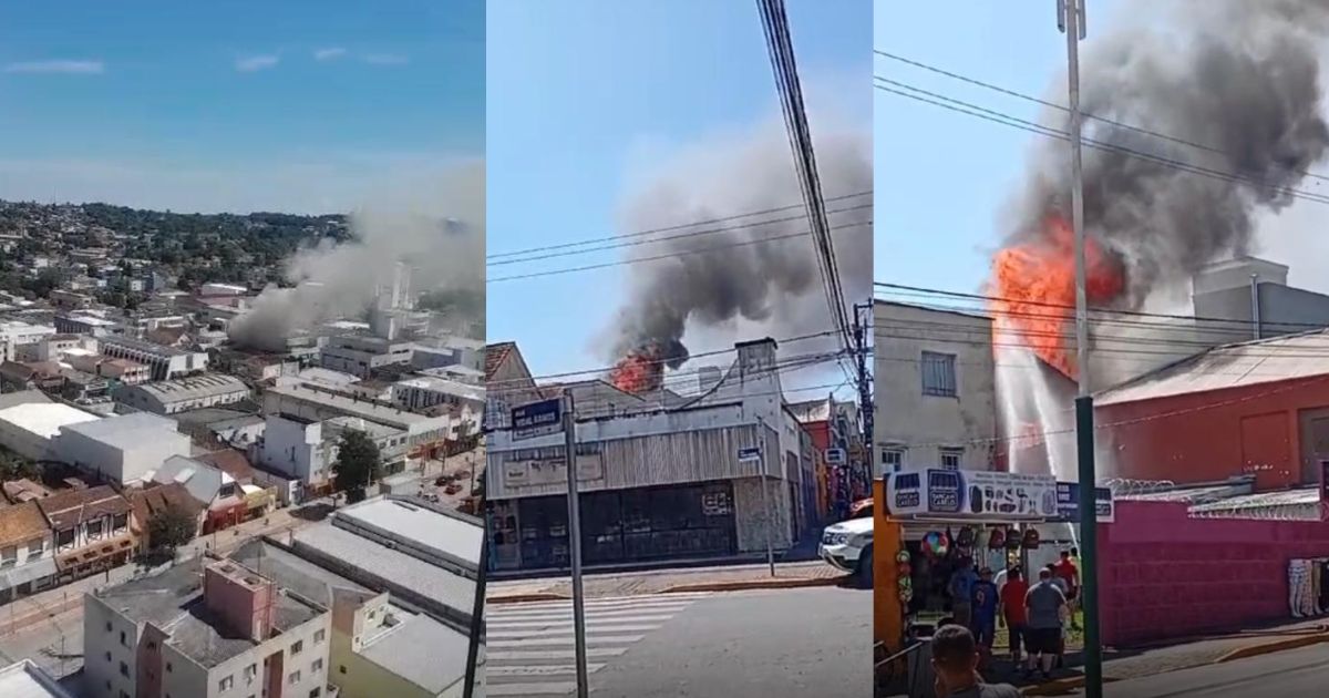 Atenção: Incêndio de grandes proporções atinge papelaria no centro de Canoinhas