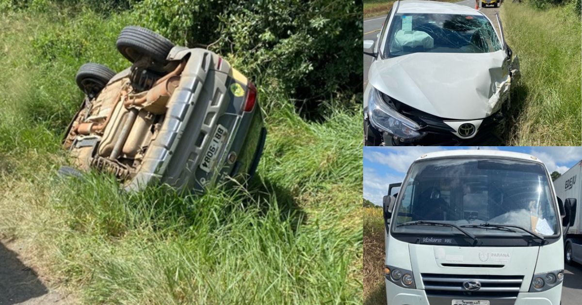 Urgente: acidente na BR-476 envolve carro, micro-ônibus de Antonio Olinto e viatura da PM em Paula Freitas