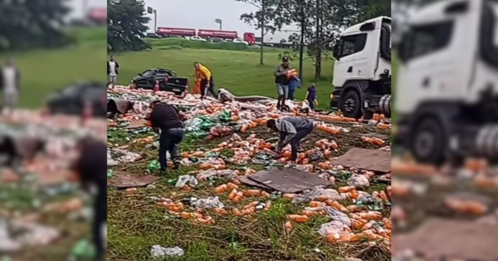 Carga de refrigerantes é saqueada após acidente na BR-476