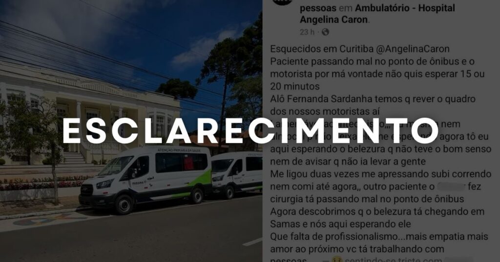 Pacientes enfrentam dificuldades de transporte após alta médica em hospital; Prefeitura de São Mateus do Sul se pronuncia
