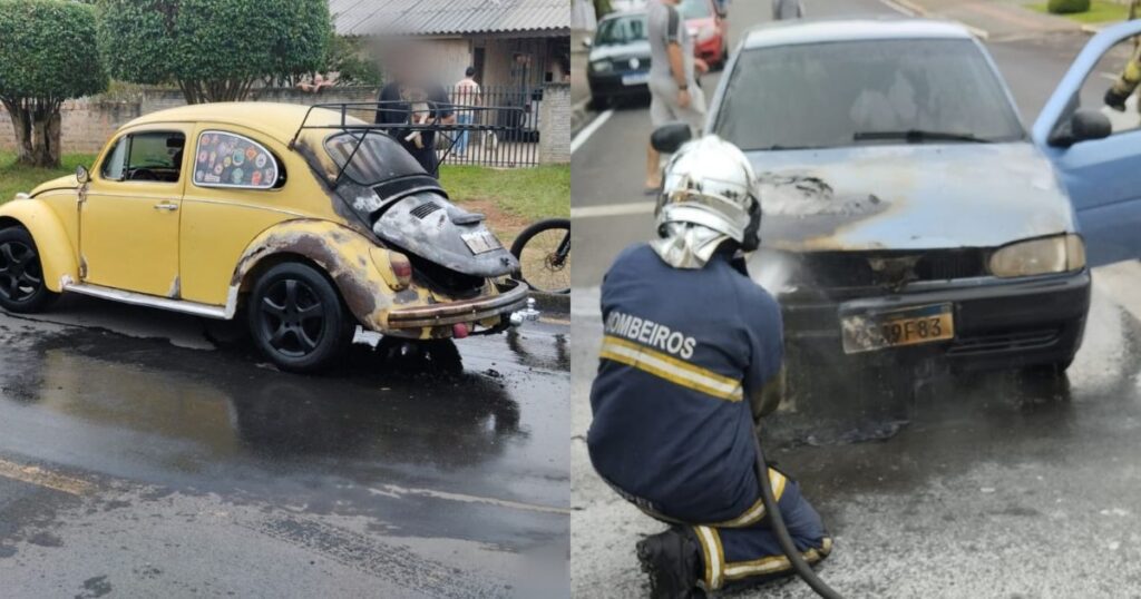 Bombeiros atendem duas ocorrências de incêndio em veículos, em São Mateus do Sul