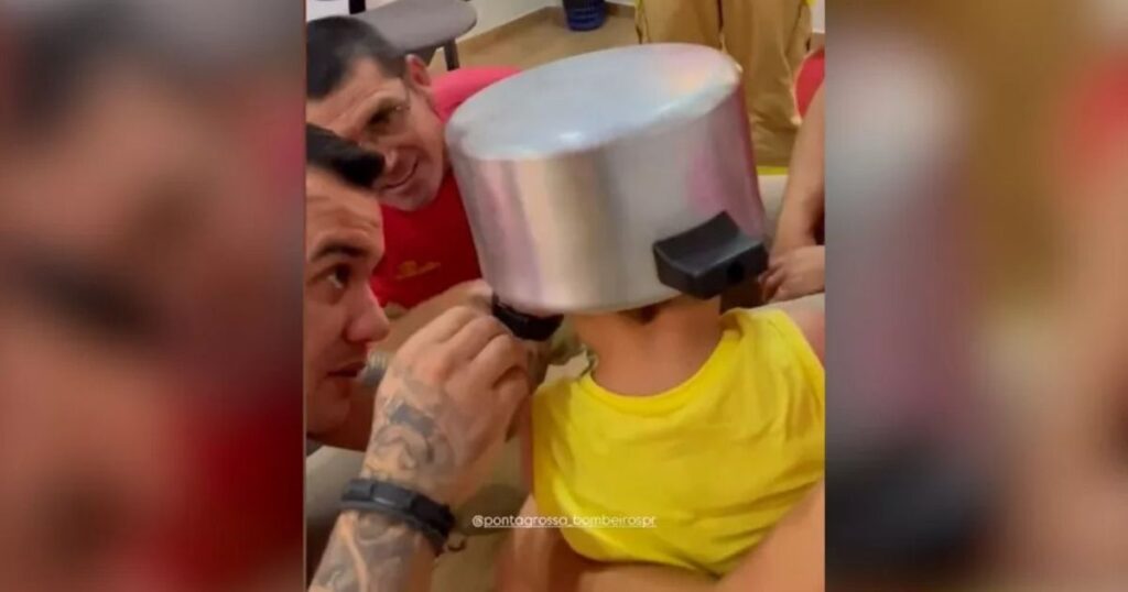 Menino de dois anos prende a cabeça em panela de pressão no Paraná; veja o vídeo