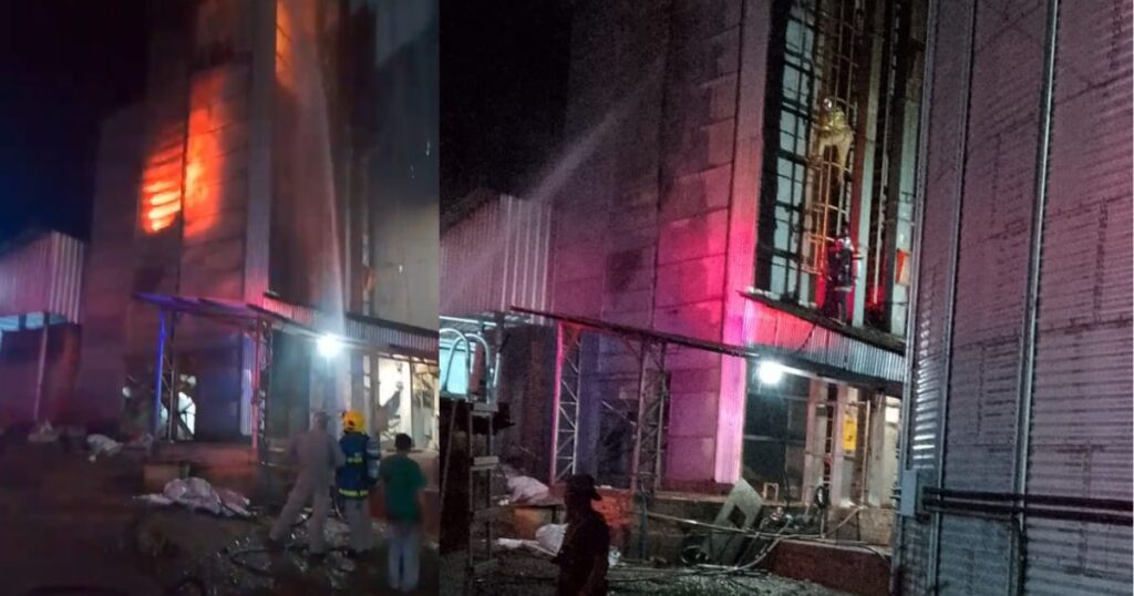 VÍDEO: Bombeiros controlam incêndio em secador de grãos em São Mateus do Sul