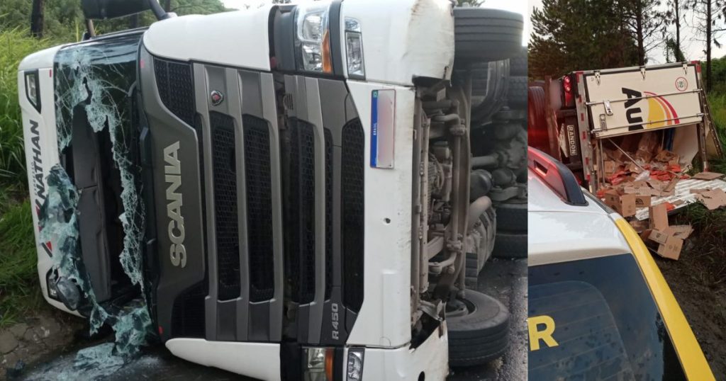 Caminhão tomba e carga é saqueada na BR-476 em São Mateus do Sul