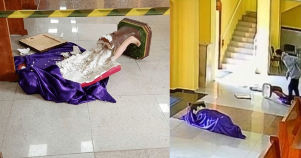 Homem invade igreja e quebra imagens sacras em ato de vandalismo; veja o vídeo