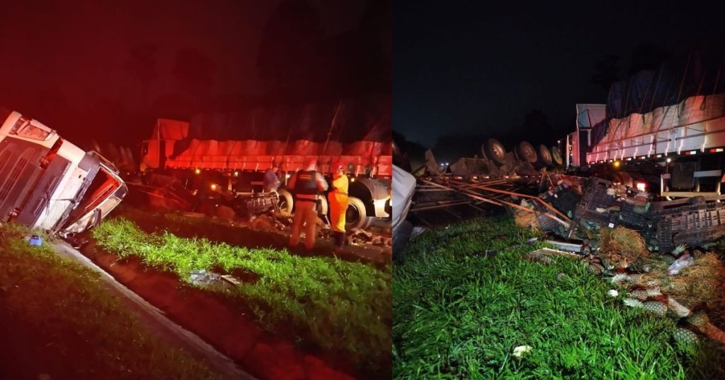 Acidente entre caminhões complica trânsito na PR-151; congestionamento é de 7 km