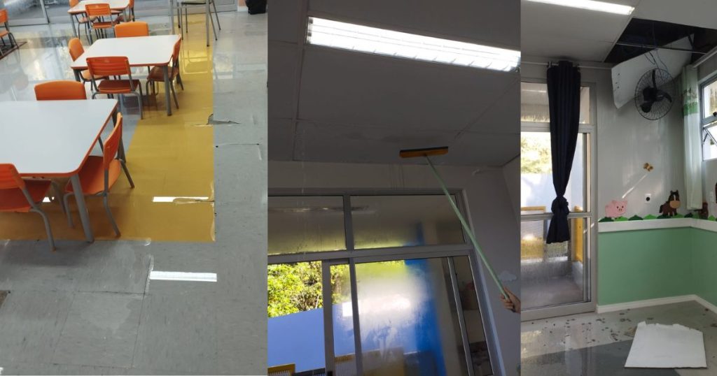 VÍDEO: após chuva, CMEI recém-inaugurado em São Mateus do Sul tem salas alagadas e teto comprometido