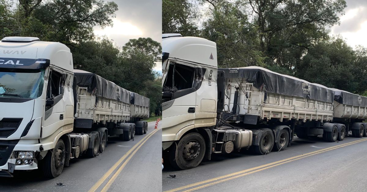 Colisão entre caminhões deixa um ferido na PR-151 em São Mateus do Sul