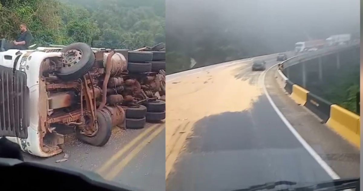 Caminhão carregado com soja tomba no Paraná