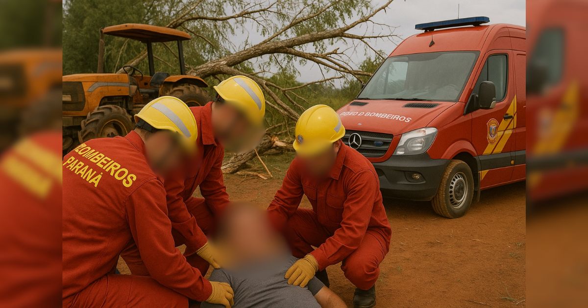 Homem sofre fraturas graves nas pernas ao ser atingido por árvore no interior de São Mateus do Sul