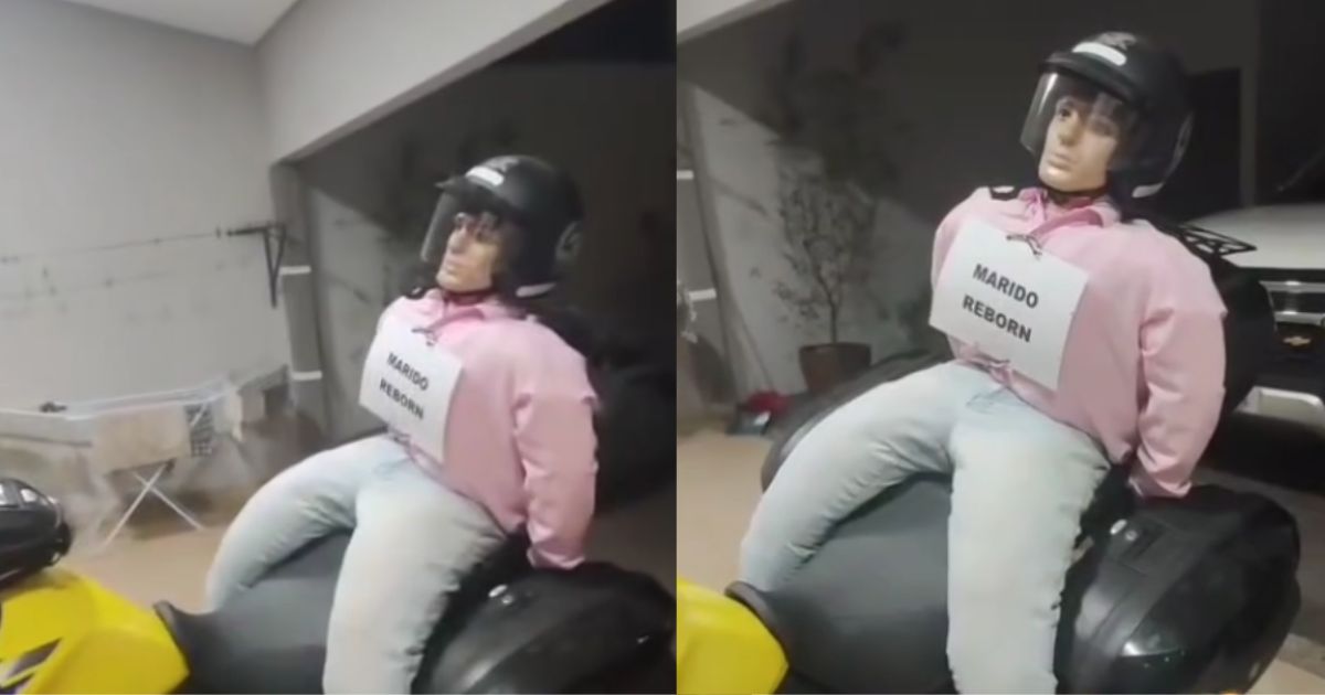 Mulher viaja 2 mil km com ‘marido reborn’ na moto e viraliza nas redes sociais