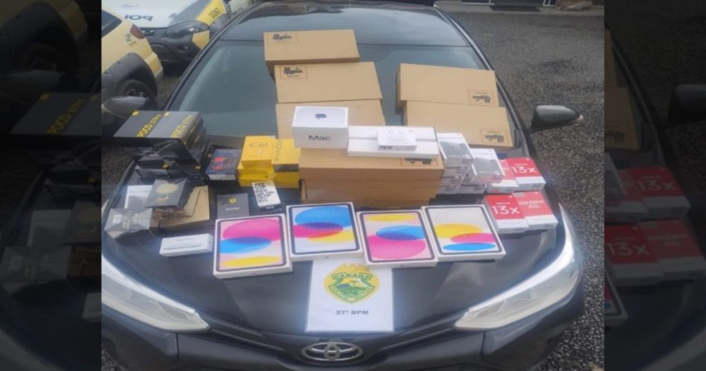 Ação conjunta da Polícia Militar e Receita Federal apreende eletrônicos contrabandeados em São Mateus do Sul