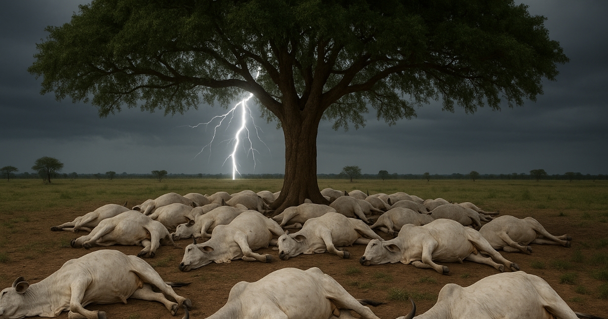 15 bois Nelore morrem após descarga elétrica em fazenda no Paraná