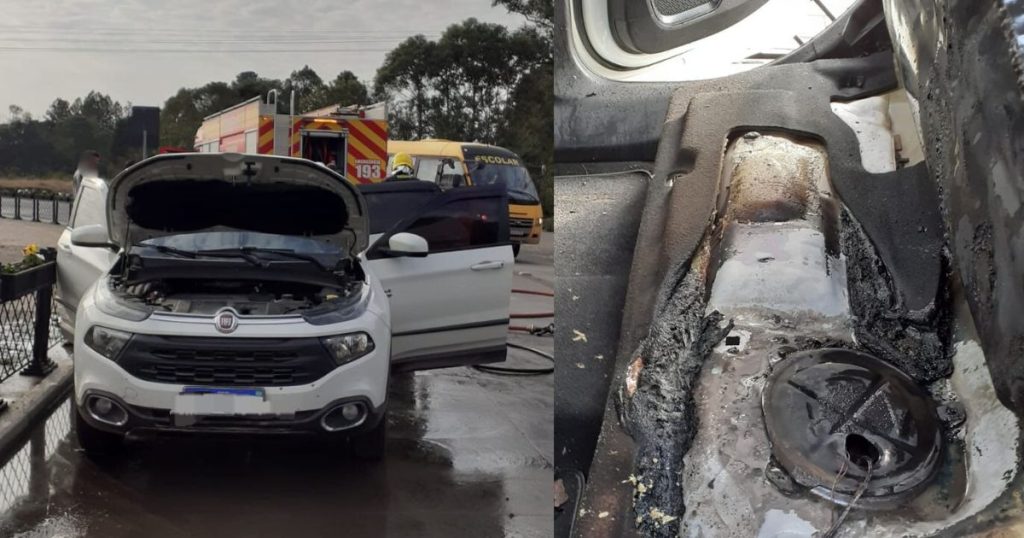 Bombeiros controlam incêndio em veículo no centro de Três Barras