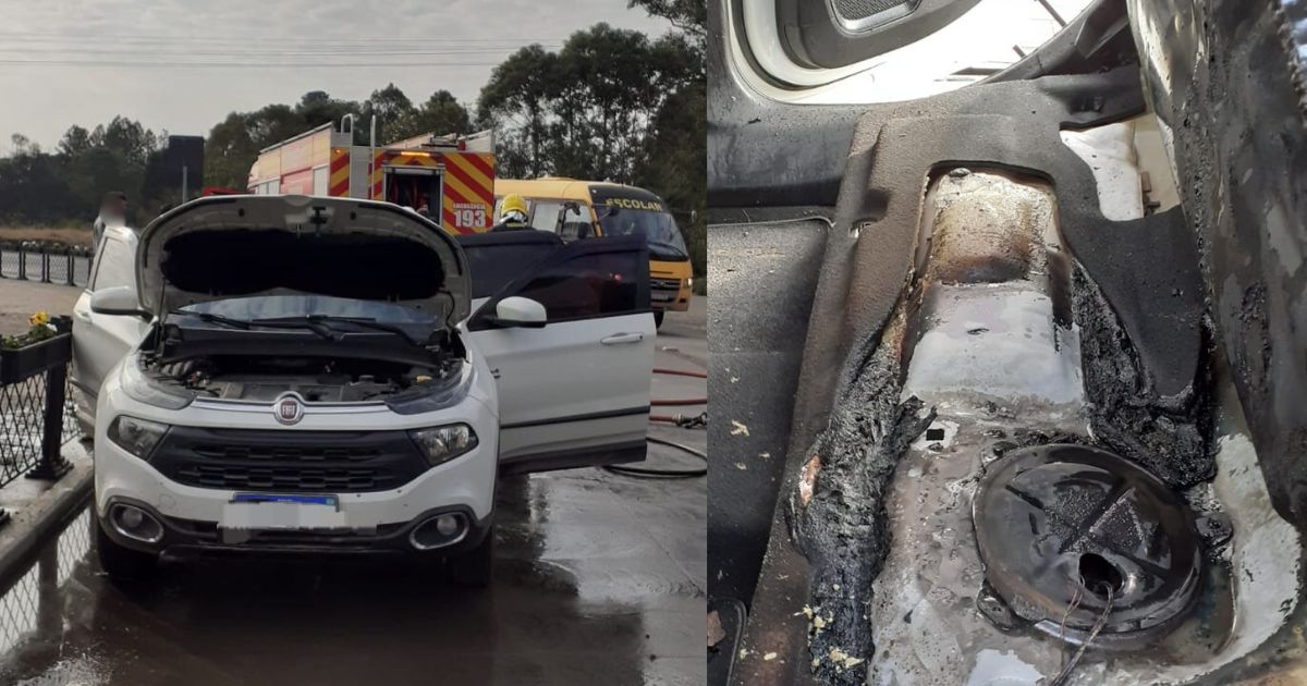 Bombeiros controlam incêndio em veículo no centro de Três Barras