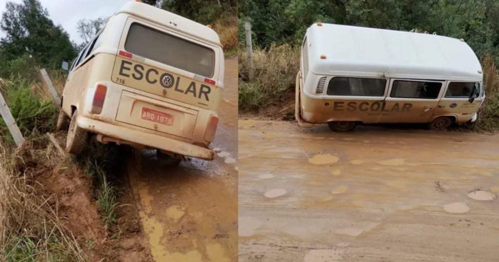 Kombi do transporte escolar bate em barranco e crianças ficam feridas em PG