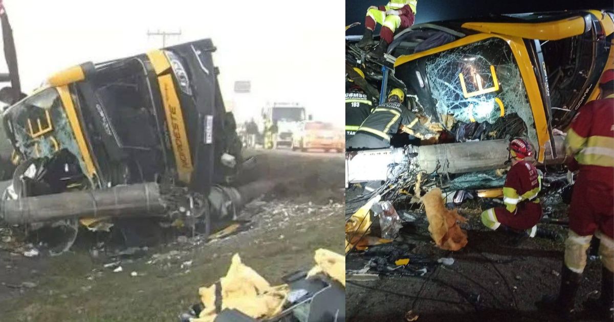Ônibus com destino ao Paraná tomba na BR-101; uma pessoa morre e oito ficam feridas