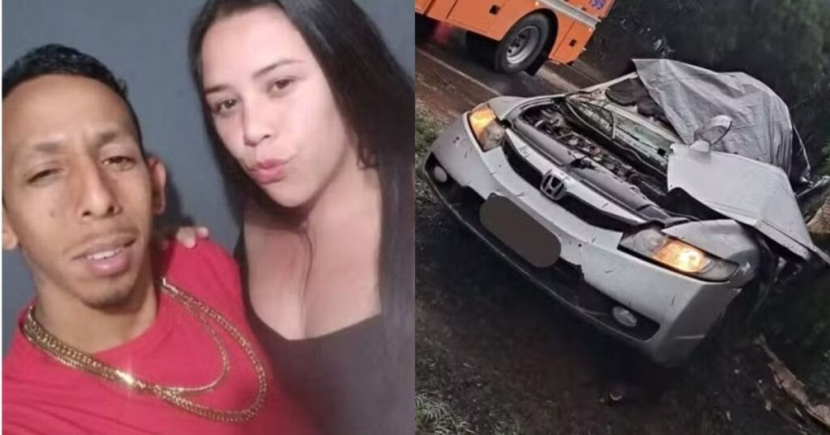 Casal morre após carro aquaplanar na chuva e bater em árvore