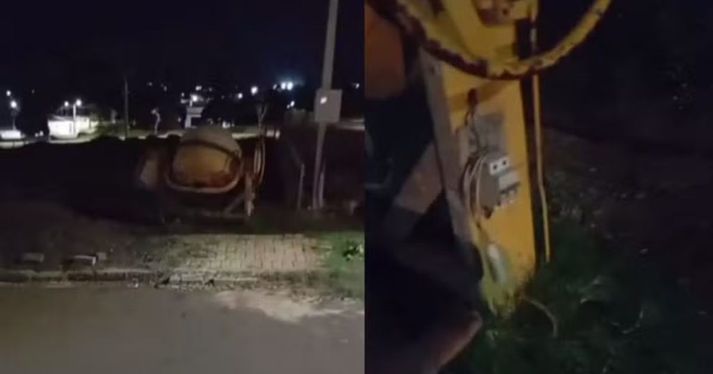 Sai azar! Motoboy grava betoneira funcionando ‘sozinha’ durante a noite em canteiro de obras no PR