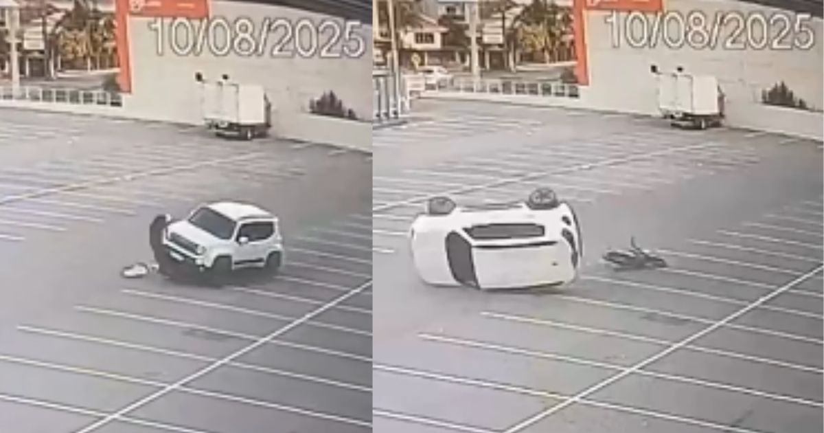 Inusitado: motorista confunde pedais e causa acidente em estacionamento de supermercado