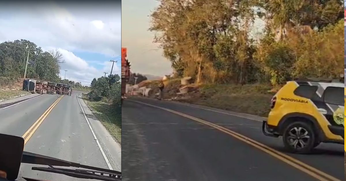VÍDEO: Faixa da PR-151 segue interditada após tombamento de caminhão entre São João do Triunfo e São Mateus do Sul