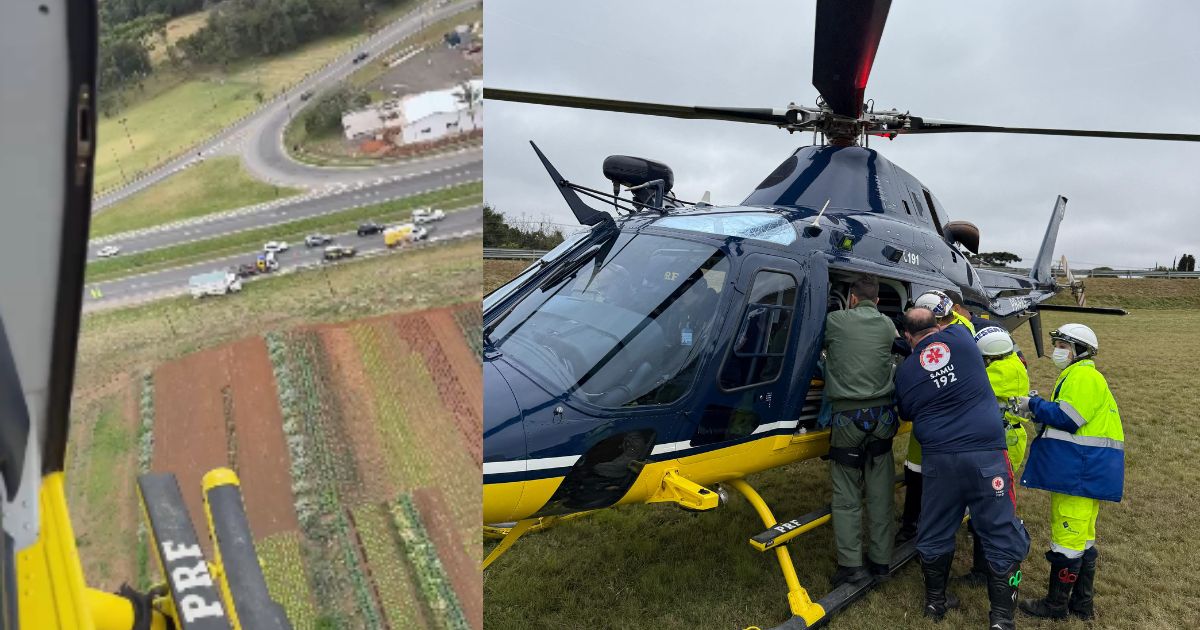 PRF realiza resgate aéreo de criança que caiu de caminhão em movimento na BR-277 em Campo Largo