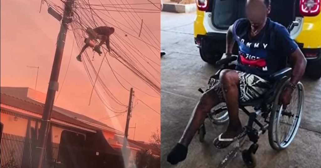 Cadeirante é flagrado furtando fios de energia em um poste no Paraná