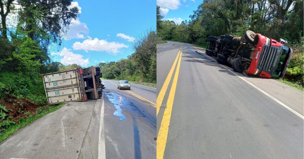 Acidente na BR-476 em São Mateus do Sul deixa pista perigosa após vazamento de óleo