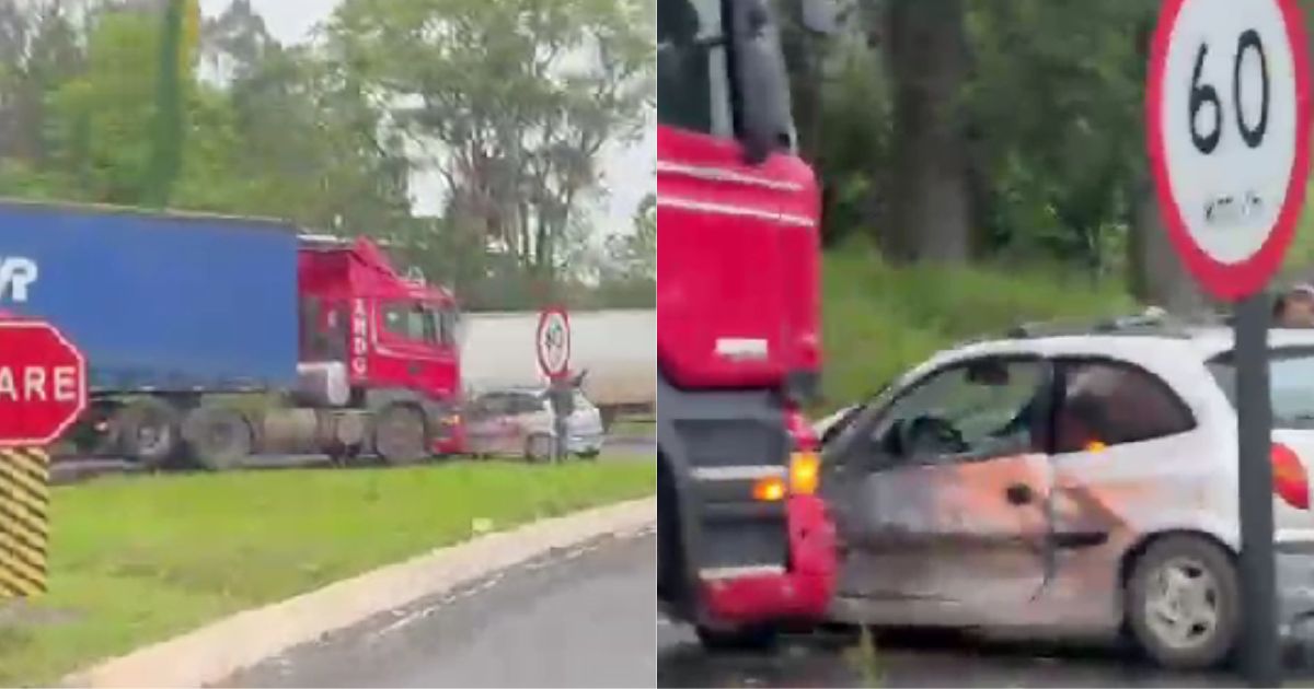 VÍDEO: Grave acidente entre carro e caminhão deixa vítima presa às ferragens na BR-476 em Paulo Frontin