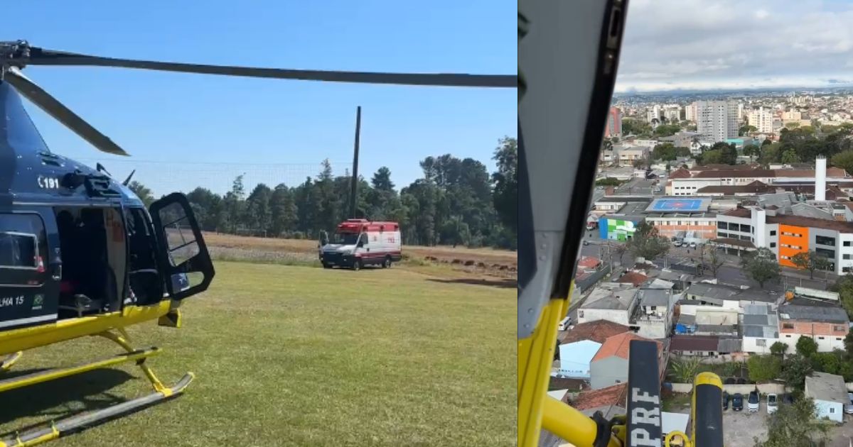 VÍDEO: helicóptero da PRF realiza transferência aeromédica em São Mateus do Sul