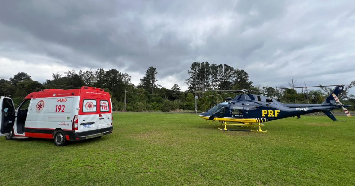 Homem de 79 anos é encaminhado de São Mateus do Sul a hospital de alta complexidade com apoio do helicóptero da PRF