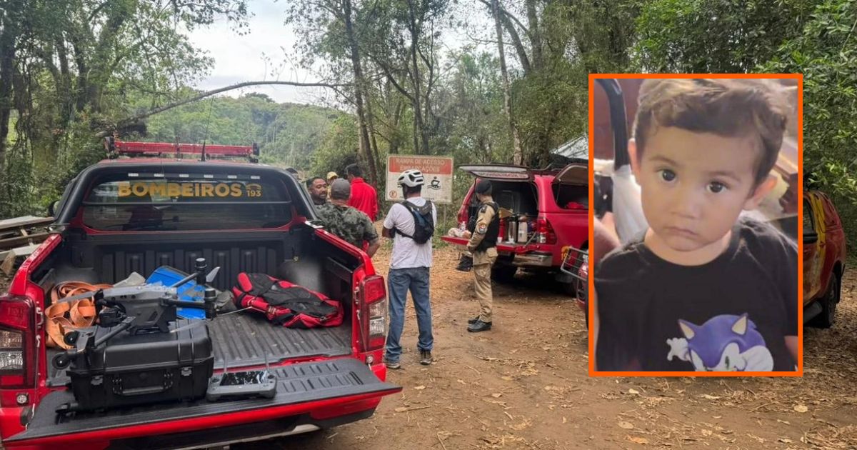 Bombeiros seguem buscas por menino desaparecido no Paraná com uso de sonar, cães e drones
