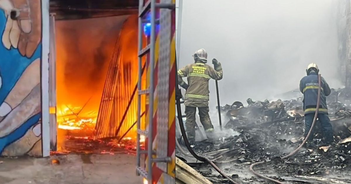 Fogo destrói barracão de recicláveis e atinge três casas no Paraná