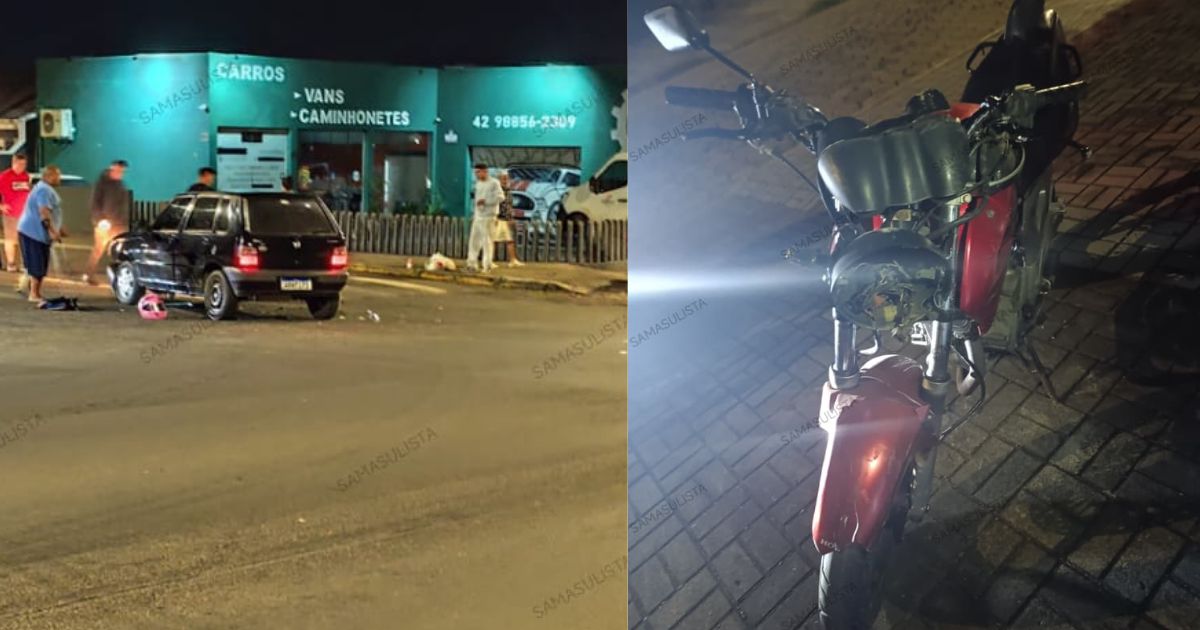 Carro e moto colidem em cruzamento de São Mateus do Sul e duas pessoas ficam feridas