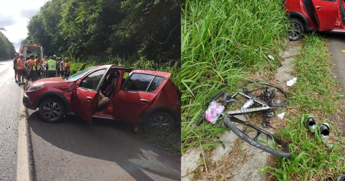 Ciclista fica ferido após colisão com carro na BR-280 em Três Barras