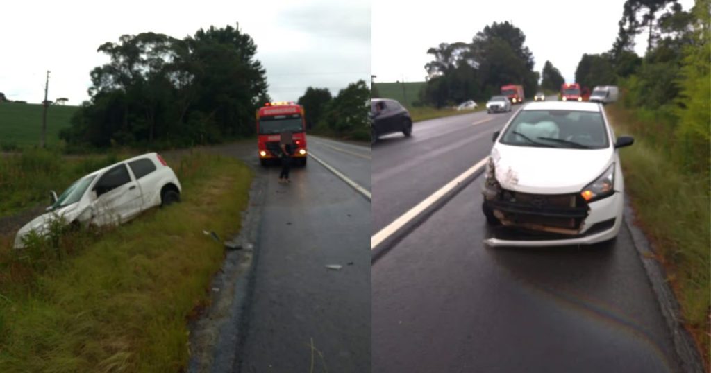 Colisão entre dois carros deixa um ferido na BR-280, em Três Barras