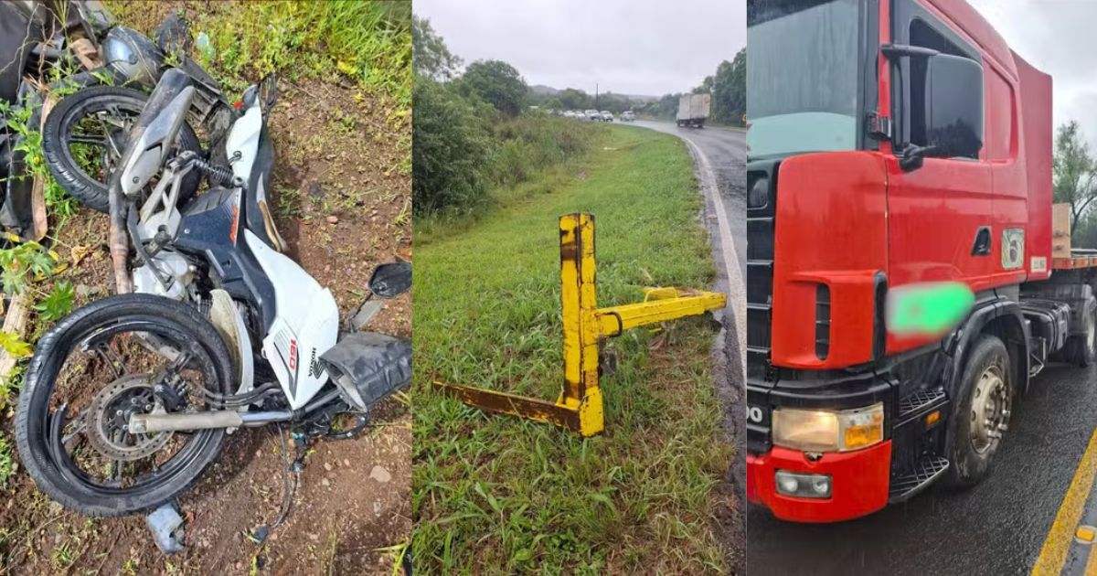 Motociclista morre após peça de ferro se soltar de caminhão e atingi-lo em rodovia no Paraná