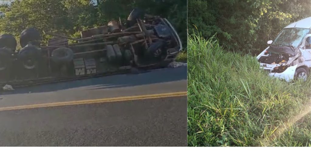 Acidente entre caminhão e carro deixa três pessoas feridas na BR-476 em São Mateus do Sul