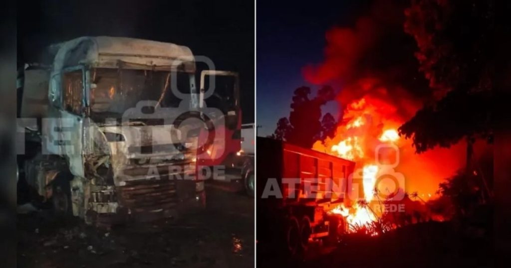 Incêndio destrói cabine de caminhão na BR-376