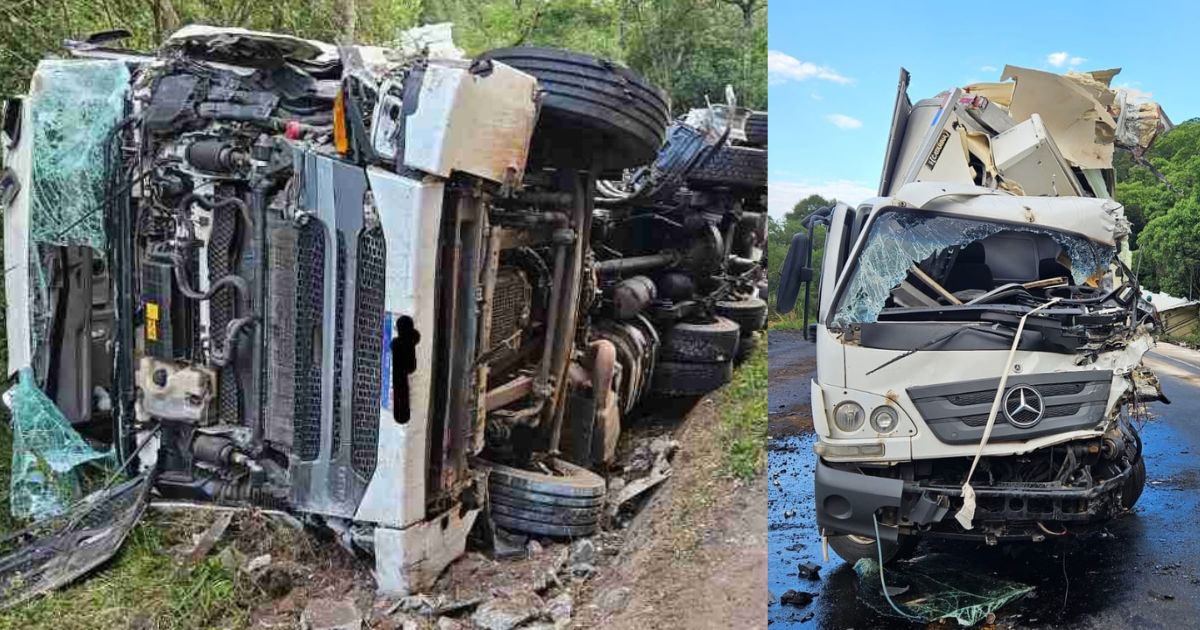 Caminhoneiro fica gravemente ferido em batida frontal na BR-153
