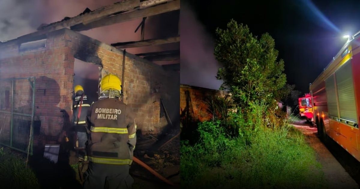 Incêndio destrói estufa de fumo durante a madrugada em Canoinhas